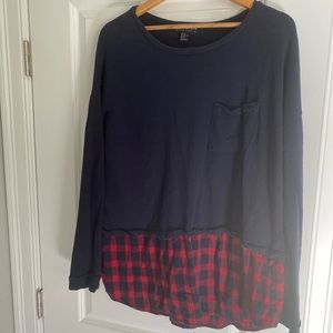 Navy and flannel sweater